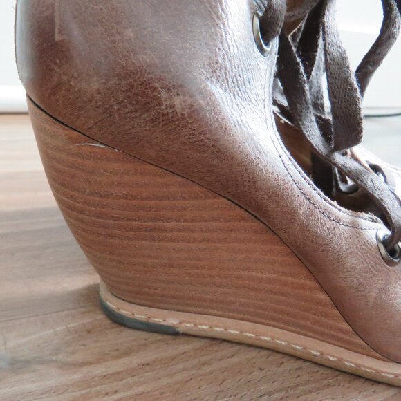 ANTHROPOLOGIE SCHULER & SONS PHILADELPHIA Soft Brown Leather Wedge Lace Up Shoes - Picture 4 of 13